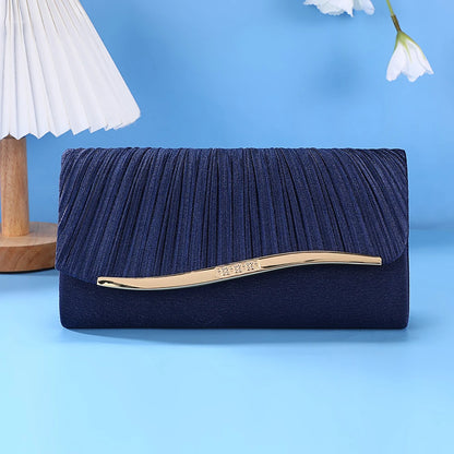 Elegant Pleated Evening Clutch Bag with Metal Accent