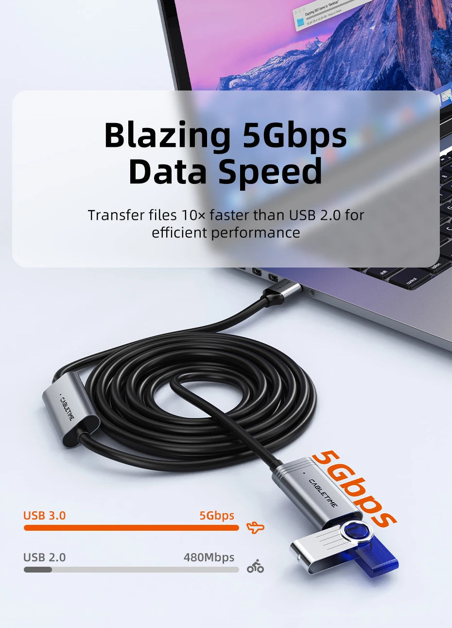 CABLETIME USB 3.0 Active Extension Cable – Male to Female