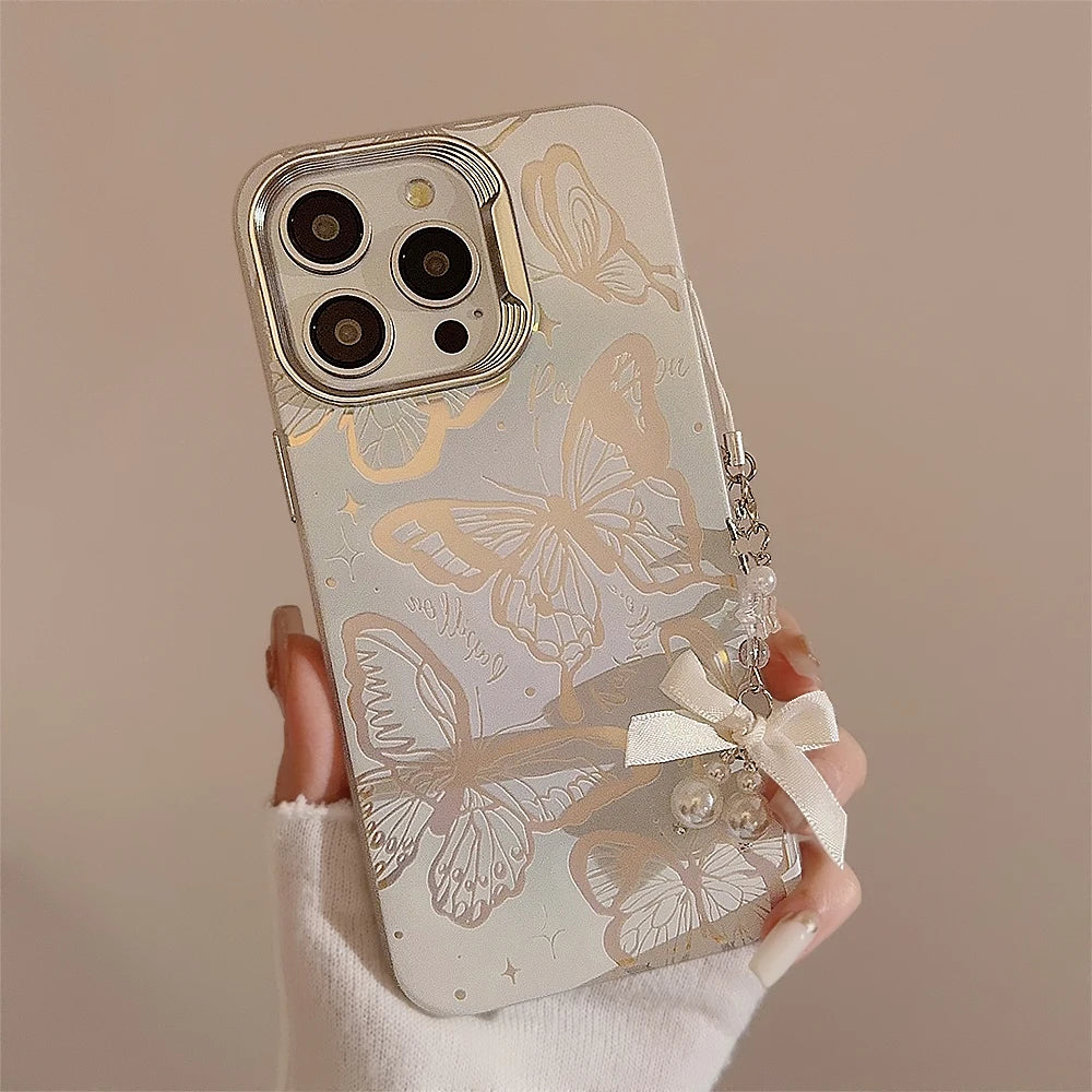 Deluxe Butterfly Glitter Phone Case for iPhone with Lanyard