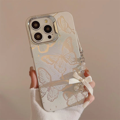 Deluxe Butterfly Glitter Phone Case for iPhone with Lanyard