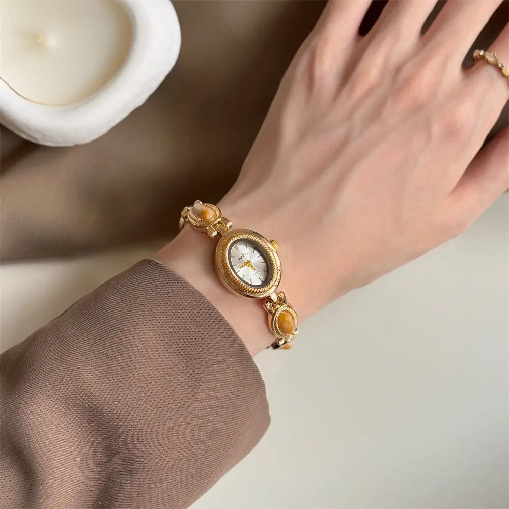 Oval Gemstone-Style Quartz Bracelet Watch