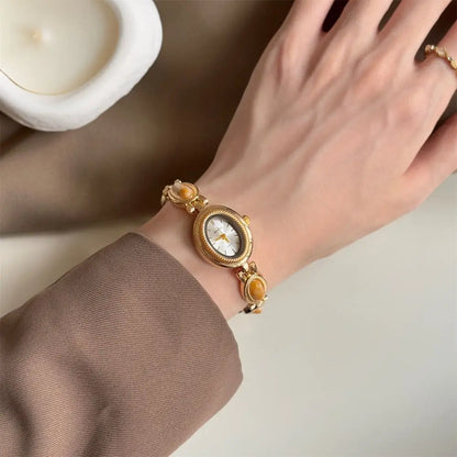Oval Gemstone-Style Quartz Bracelet Watch