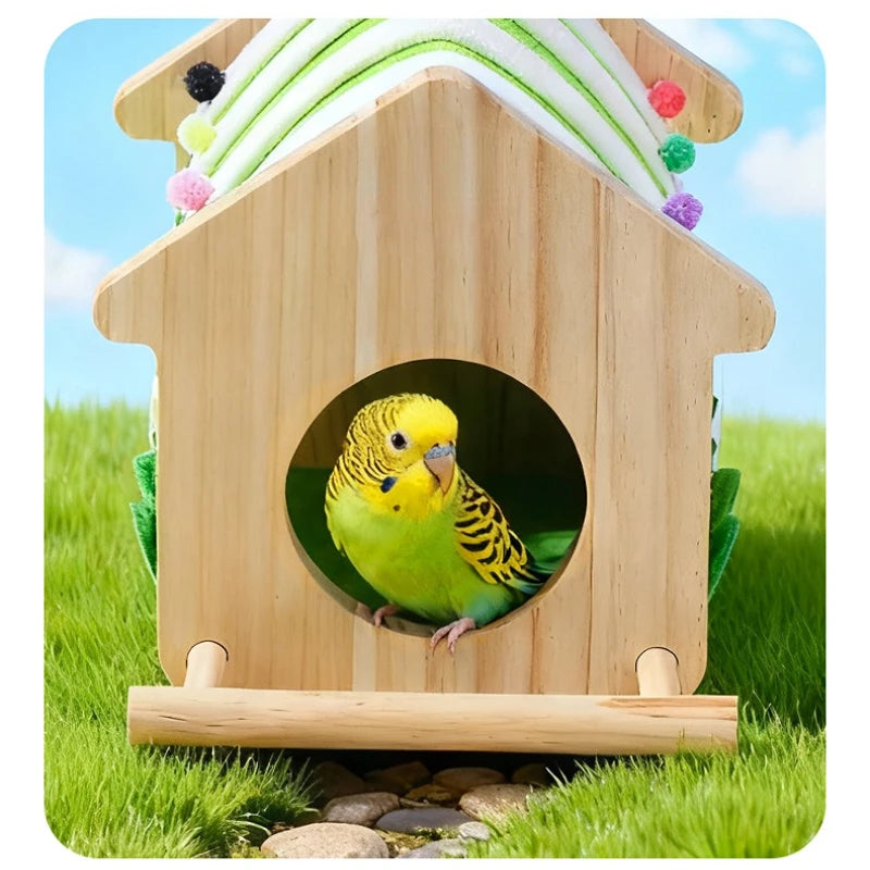 Wooden Bird Nest Box for Parakeets & Small Parrots