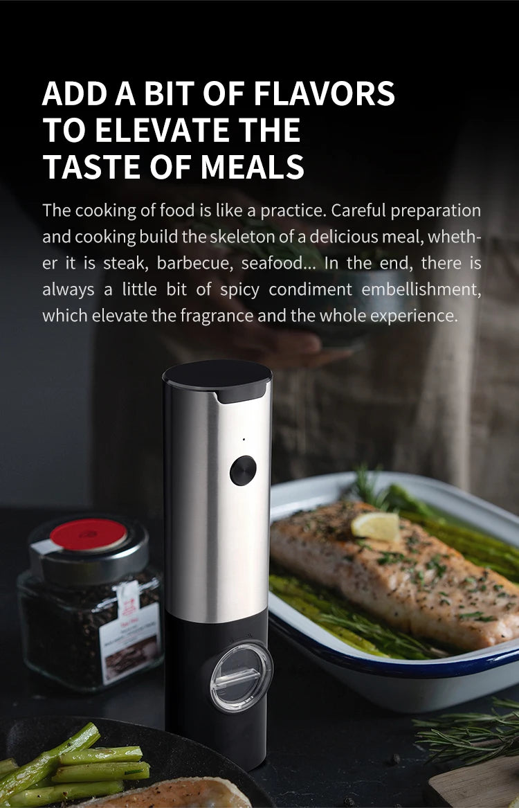 Electric Stainless Steel Spice Grinder with LED Light & Charging Base
