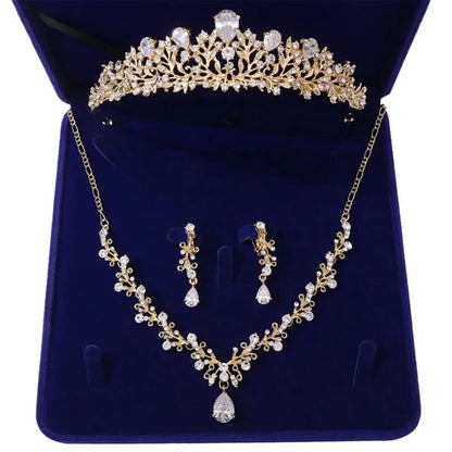 Bridal Crown Necklace Earrings Jewelry Set