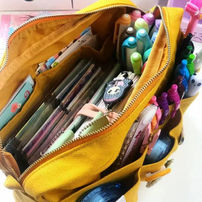 Large Capacity Canvas Pencil Case with Multi-Layer Storage