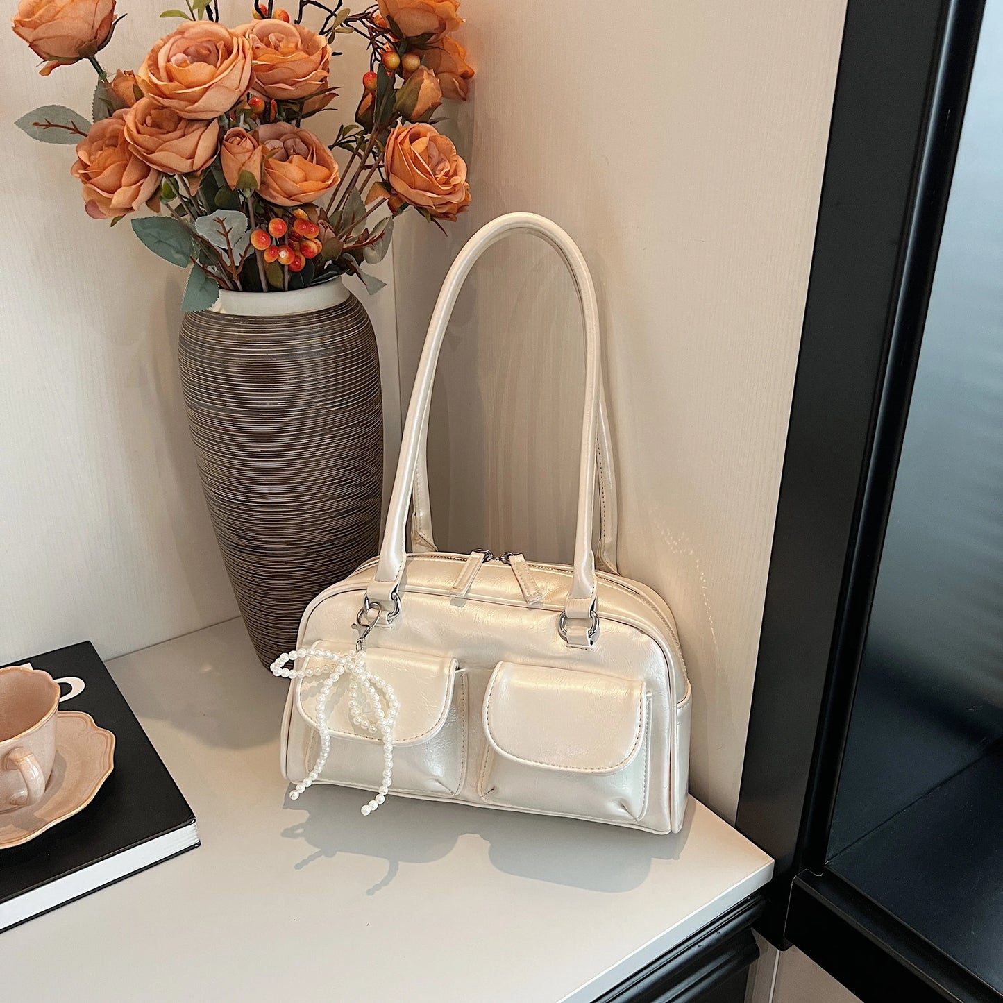 Bow Accent Shoulder Handbag