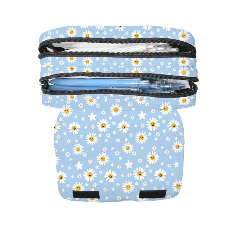 Daisy Print Double Layer Pencil Bag