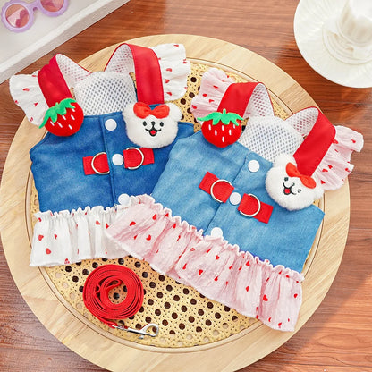 Cute Puppy Harness & Leash Dress Set