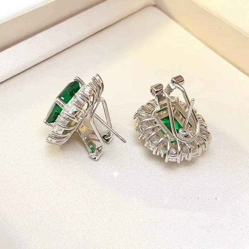 Emerald Cut High Carbon Diamond Silver Earrings