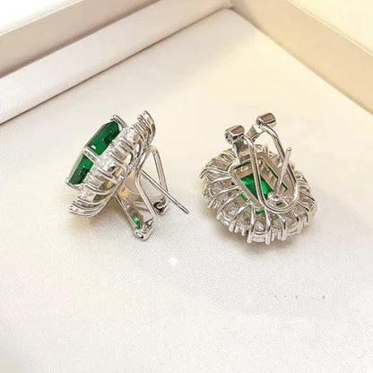 Emerald Cut High Carbon Diamond Silver Earrings
