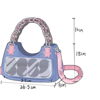 Denim Star Patch Hobo Shoulder Bag