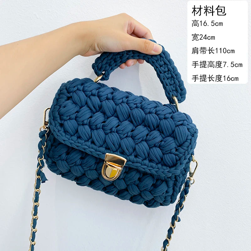 Woven Cotton Chain Crossbody Handbag