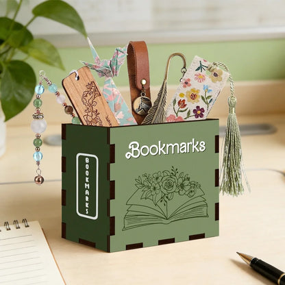 Wooden Book-Shaped Bookmark Holder & Desktop Organizer
