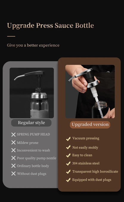 Glass Pump Sauce Dispenser Bottle