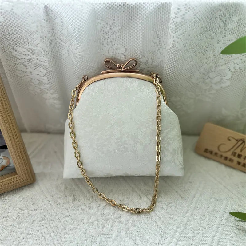 Vintage Green Velvet Pearl Clutch Bag