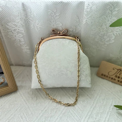 Vintage Green Velvet Pearl Clutch Bag