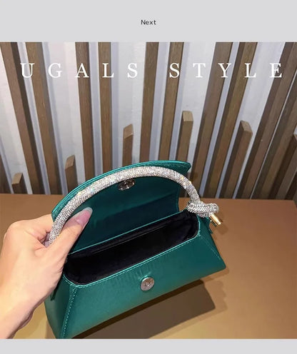 Satin Crystal Handle Evening Bag