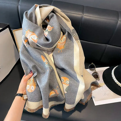 Women’s Winter Bird Print Warm Scarf