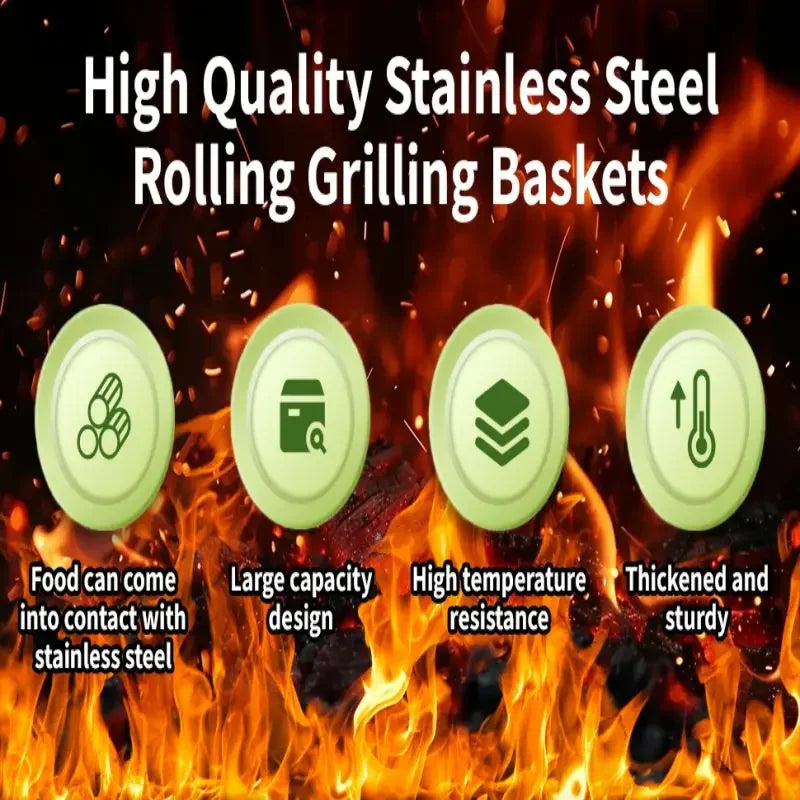 Stainless Steel Rolling BBQ Grill Basket