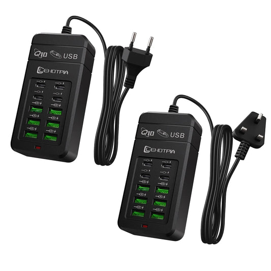 10-Port USB Charging Station with Multi-Plug Adapter