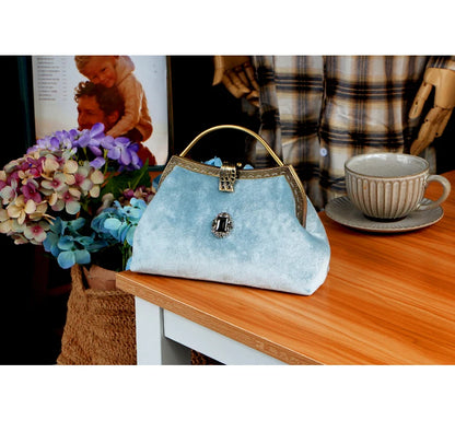 Vintage Aqua Velvet Clasp Evening Clutch Bag