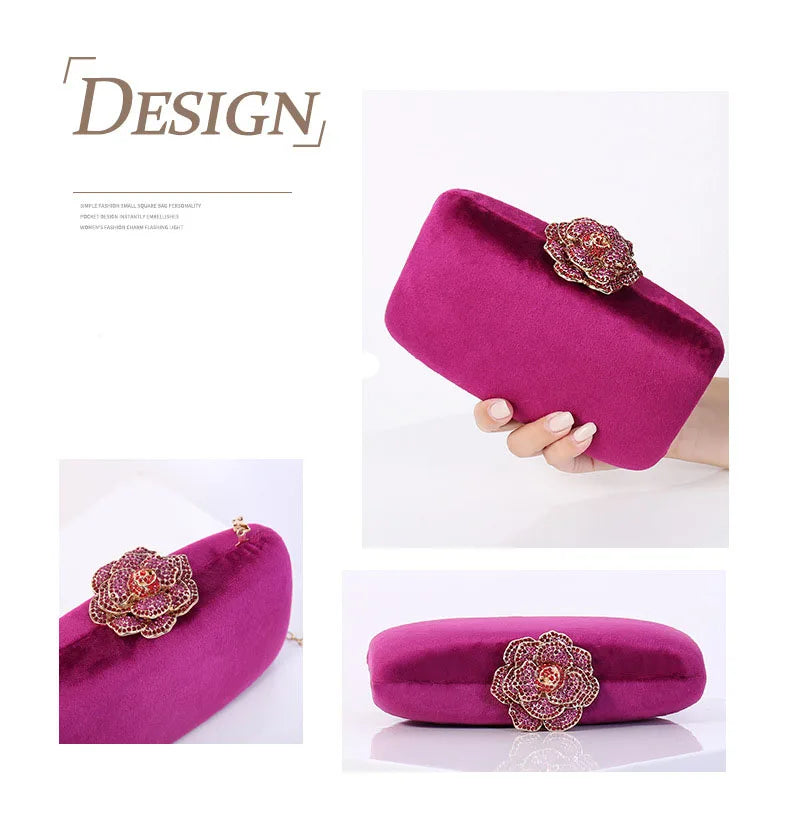 Diamonds Flower Velvet Evening Bag