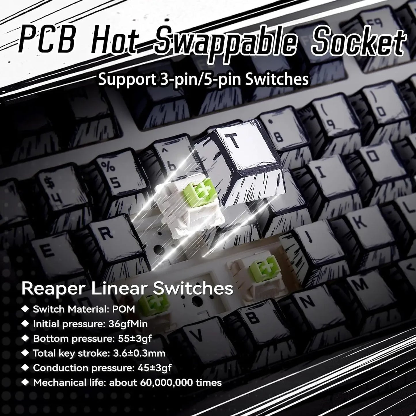 RGB Hot-Swappable Gaming Keyboard with PBT Comic Keycaps
