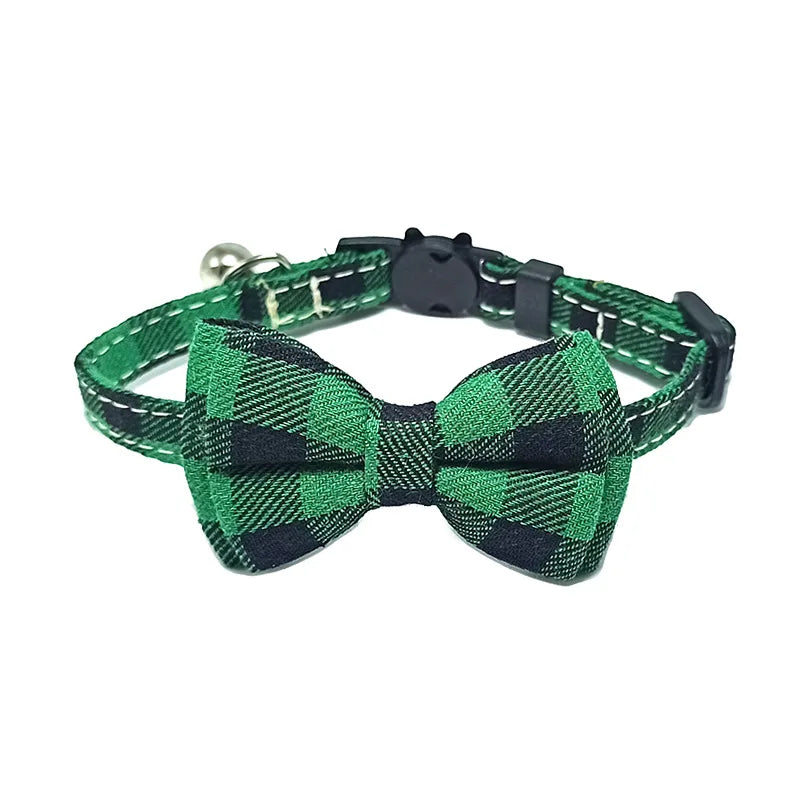 Plaid Cat Collar with Bow Tie & Bell – Adjustable Breakaway Pet Collar