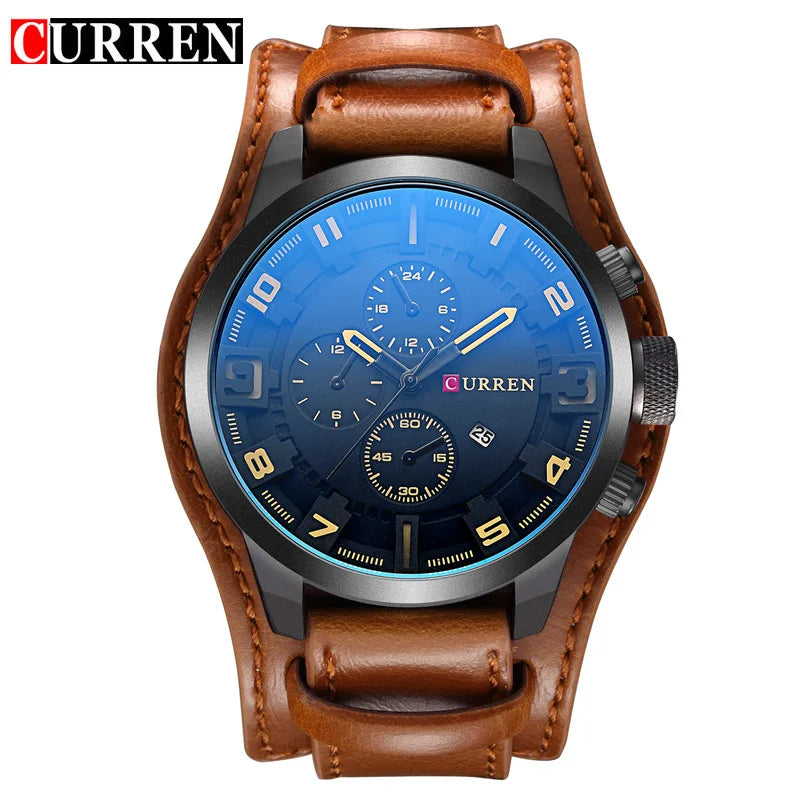 CURREN 8225 Men's Large Dial Leather Quartz Watch