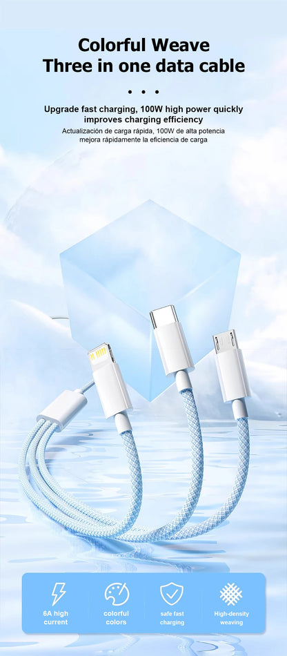 3-in-1 Fast Charging Cable with USB-C, Lightning & Micro-USB