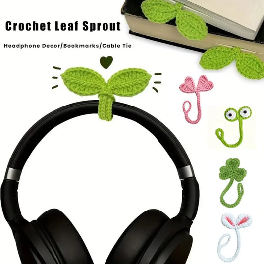 Handmade Crochet Leaf Sprout Headphone Decor