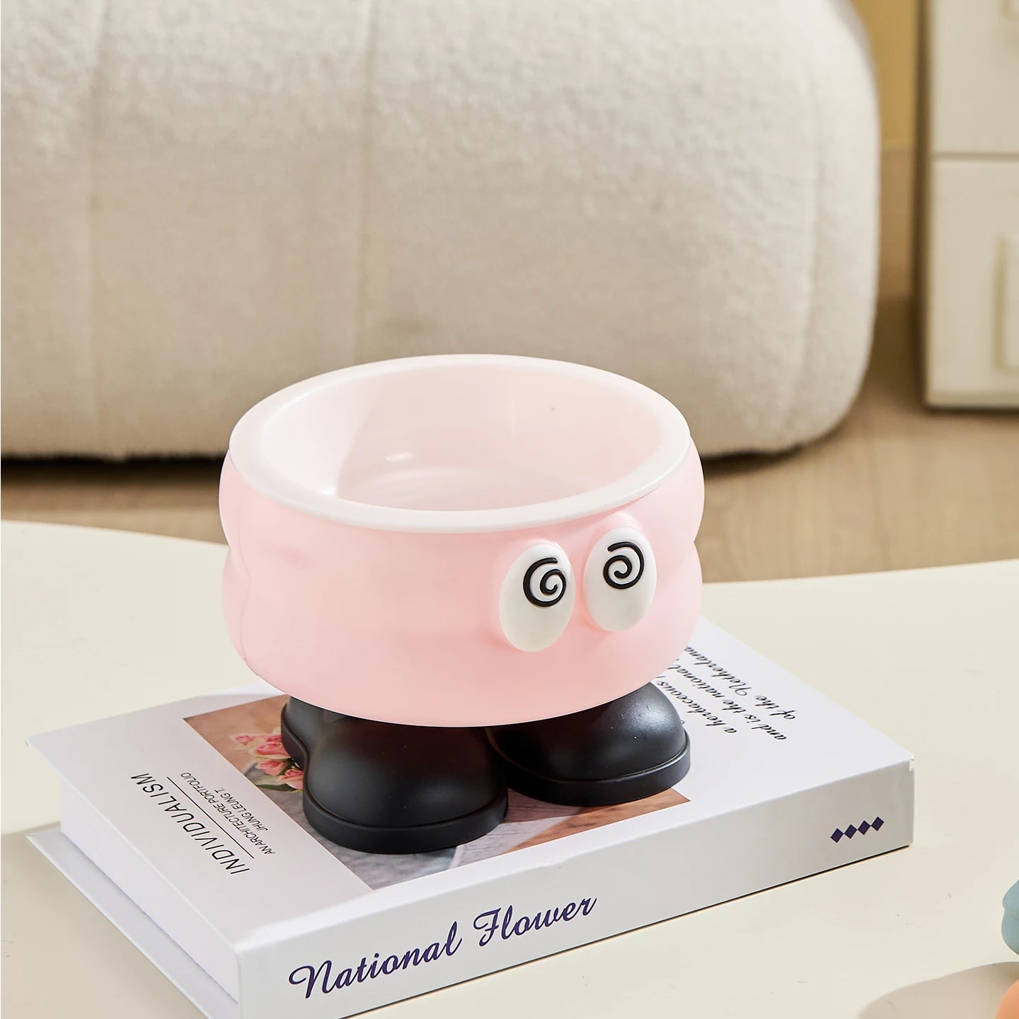 Elevated Stainless Steel Pet Bowl with Cartoon Design