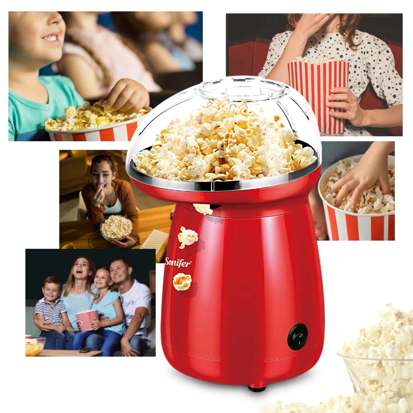 Oil-Free Electric Popcorn Machine with Butter Tray