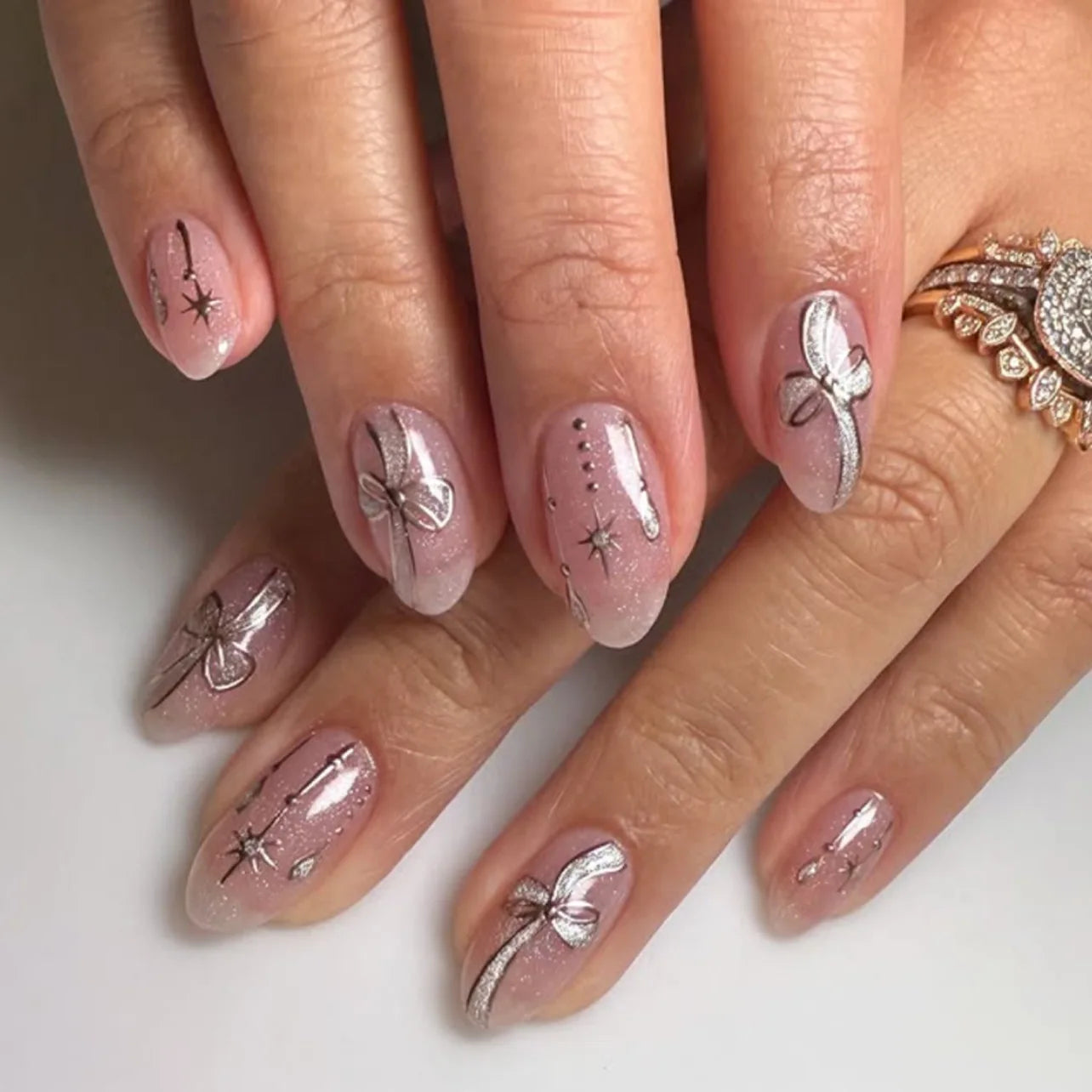 Long Almond Press On False Nails Set