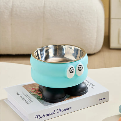 Elevated Stainless Steel Pet Bowl with Cartoon Design