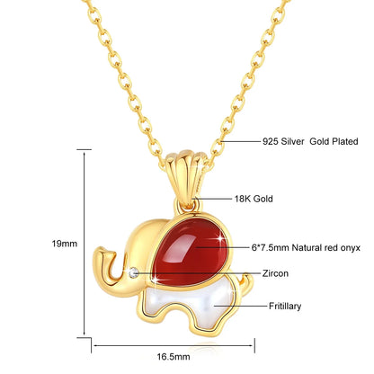 18K Gold Red Agate Elephant Pendant Necklace