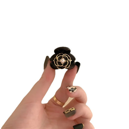 Black Camellia Mini Hair Claw Clip
