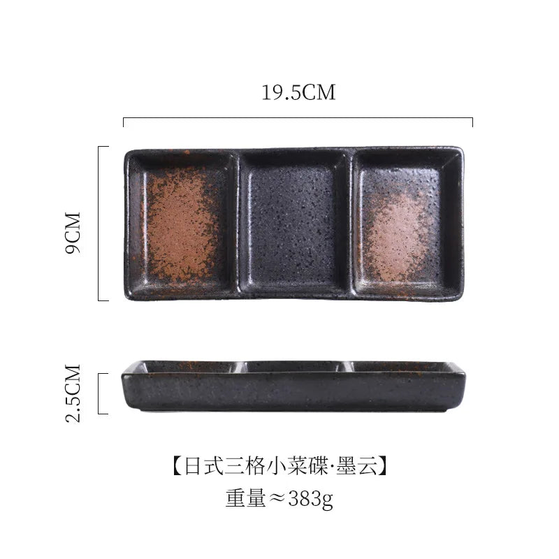 Japanese 3-Compartment Ceramic Sauce & Sushi Dish