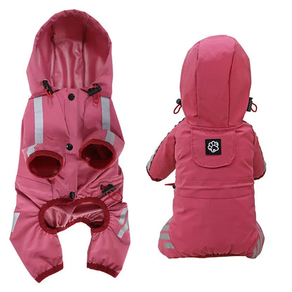 Full-Body Waterproof Dog Overalls with Reflective Strips & Hood