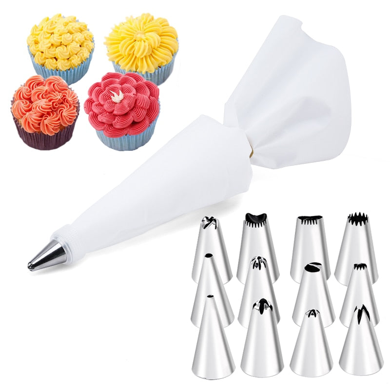 6-24 Pcs Set Pastry Bag and Stainless Steel Cake Nozzle