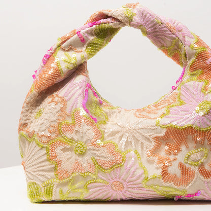 Floral Sequin Half-Moon Evening Bag