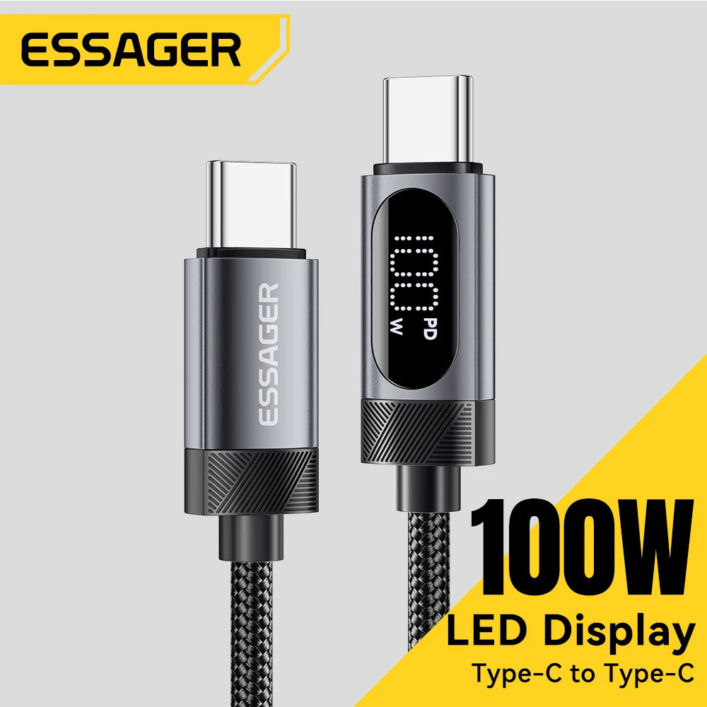 Essager Braided USB-C PD Charging Cable – 100W with Digital Display