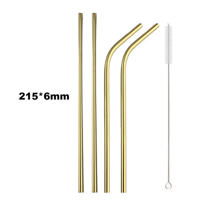 Reusable 304 Stainless Steel Drinking Straws Set with Cleaning Brush