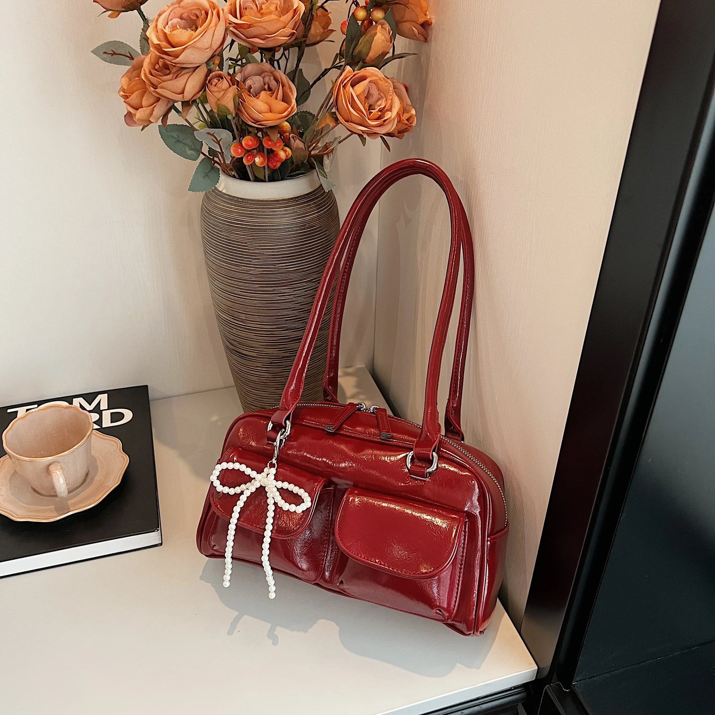 Bow Accent Shoulder Handbag