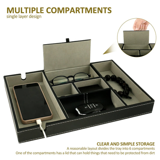 PU Desktop Organizer Valet Tray with Compartments