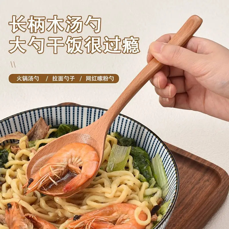 Japanese Style Wooden Soup Spoon with Long Handle