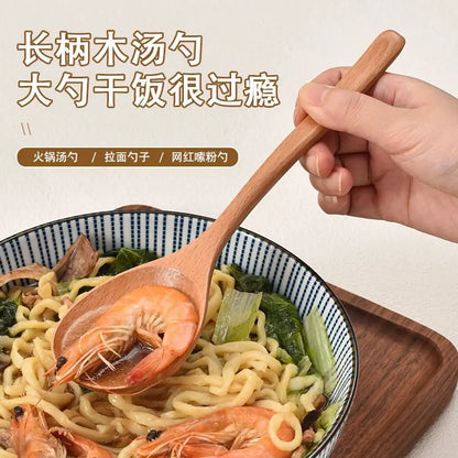 Japanese Style Wooden Soup Spoon with Long Handle