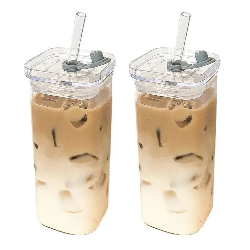 Heat-Resistant Borosilicate Glass Tumbler with Lid and Reusable Straw