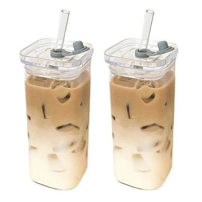 Heat-Resistant Borosilicate Glass Tumbler with Lid and Reusable Straw